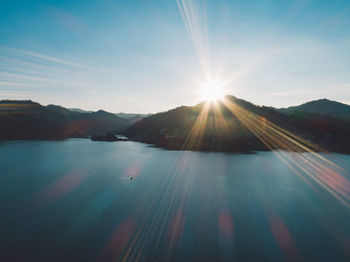 Scenic view of mountains against sky during sunset