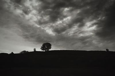 Silhouette trees on landscape against sky