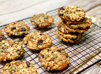 High angle view of cookies on table