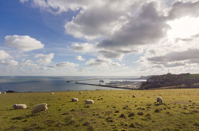 Scenic view of sea against cloudy sky