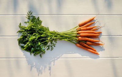 High angle view of vegetables on table