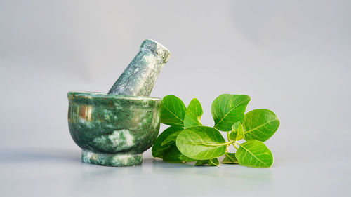 Mortar and pestle against white background