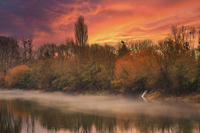 Scenic view of lake against sky during sunset