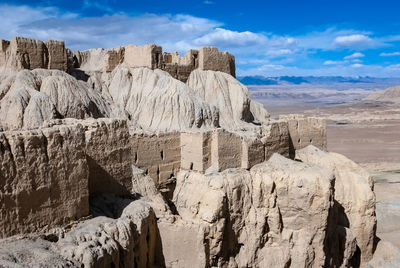 Panoramic view of rock formations against cloudy sky