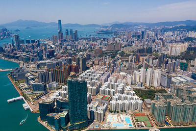 Aerial view of modern buildings in city