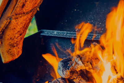 Close-up of bonfire on barbecue grill