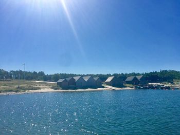 Scenic view of river against clear blue sky