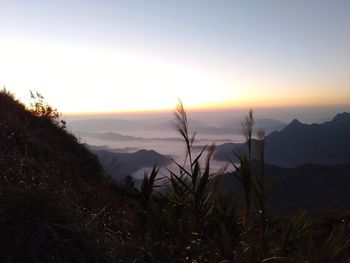 Scenic view of landscape against sky during sunset