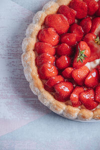 Directly above shot of strawberries in plate