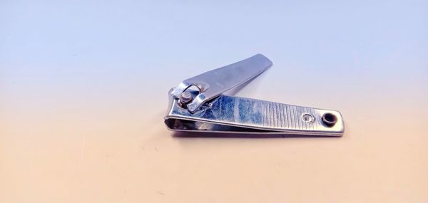 High angle view of smart phone on table