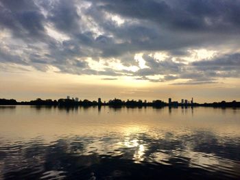 Scenic view of lake against sky during sunset