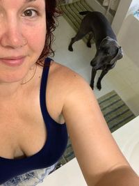 Portrait of woman with dog