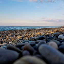 Rocks on beach against sky