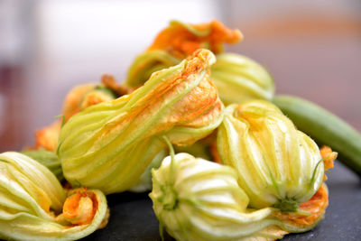 Close-up of fruits in plate on table