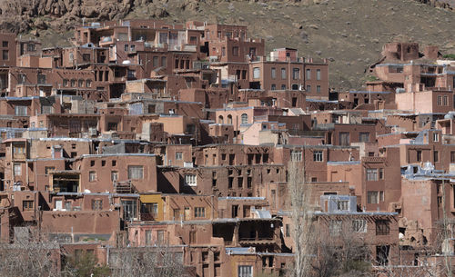 High angle view of buildings in city