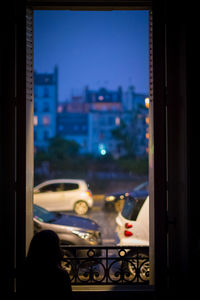 City street seen through glass window