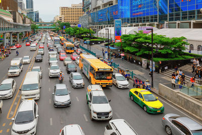 High angle view of traffic on city street