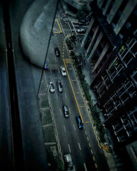 High angle view of traffic on road in city