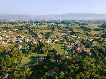 Aerial view of old aqueduct in italy lucca tuscany. acquedotto del nottolini. italian countryside.