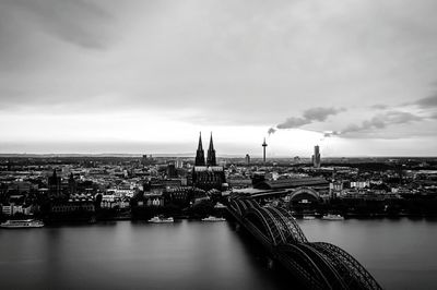 Aerial view of suspension bridge over river