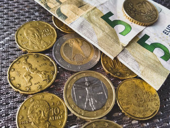 Close-up of coins in market