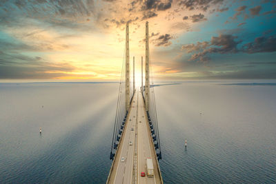 Aerial view of the bridge between denmark and sweden, oresundsbron.