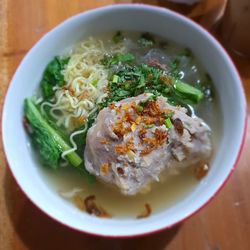 High angle view of soup in bowl