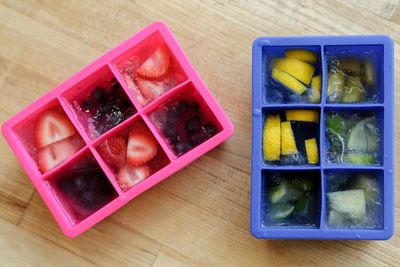 High angle view of food on table