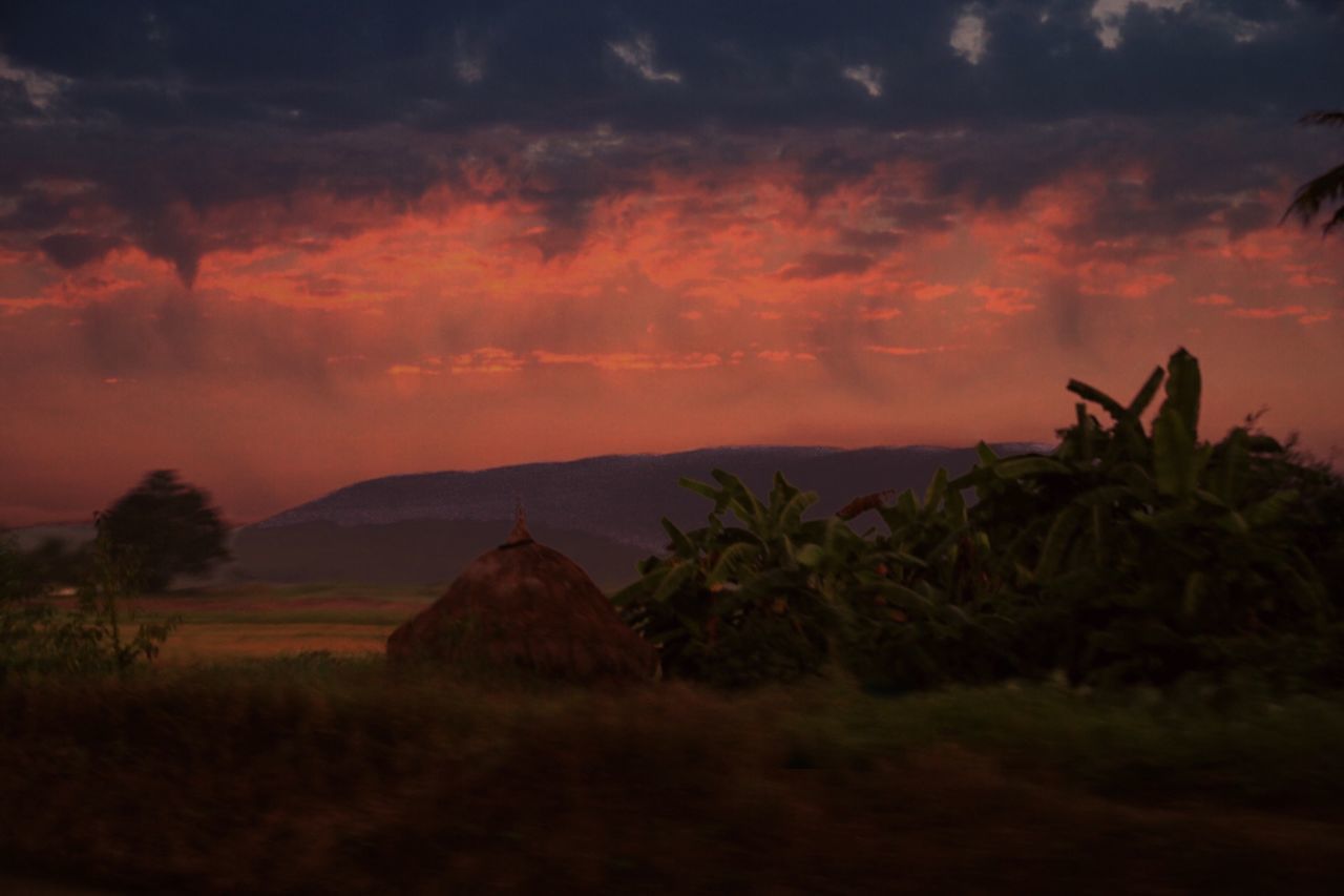 sky, cloud - sky, beauty in nature, sunset, scenics - nature, tranquil scene, nature, tranquility, land, orange color, plant, environment, no people, outdoors, non-urban scene, mountain, idyllic, rock, dusk, landscape