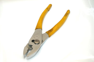 High angle view of piano against white background