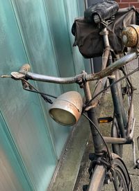 High angle view of rusty bicycle