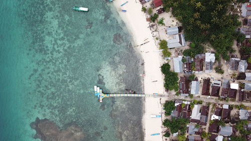 High angle view of town by sea