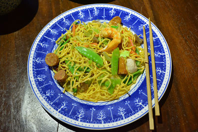 High angle view of food served in plate