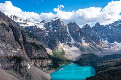 Magical view of moraine lake in banff national park, canada, ten peaks valley. inspirational photo.