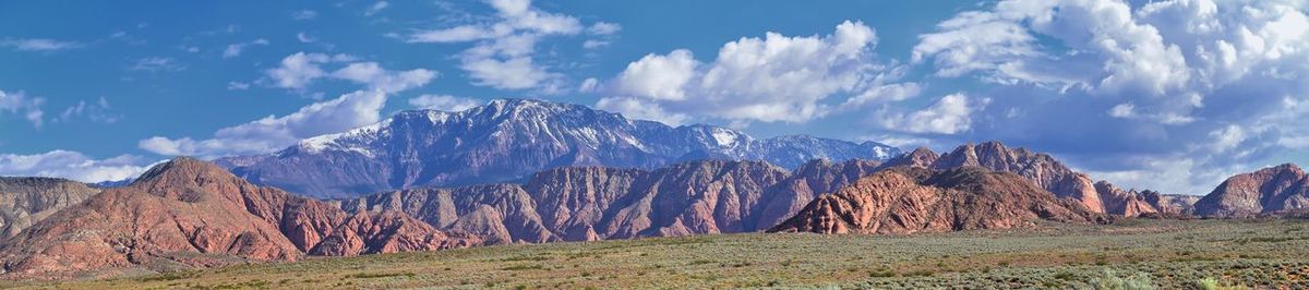 Panoramic view of landscape and mountains against sky