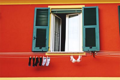 Low angle view of window of building