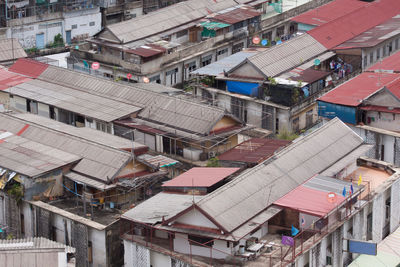 High angle view of buildings in city