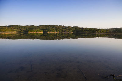 Scenic view of lake against clear sky