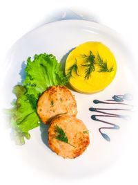 High angle view of fish served in plate