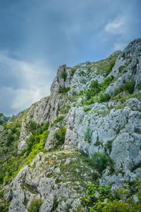 Low angle view of rock formation against sky