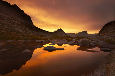 Scenic view of rock formation against sky during sunset