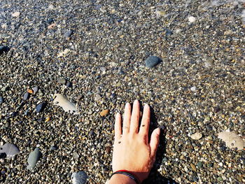 Low section of person feet on sand