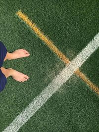 Low section of person standing on soccer field