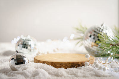 Close-up of christmas decorations on table