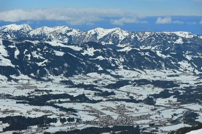 Scenic view of snow mountains against sky