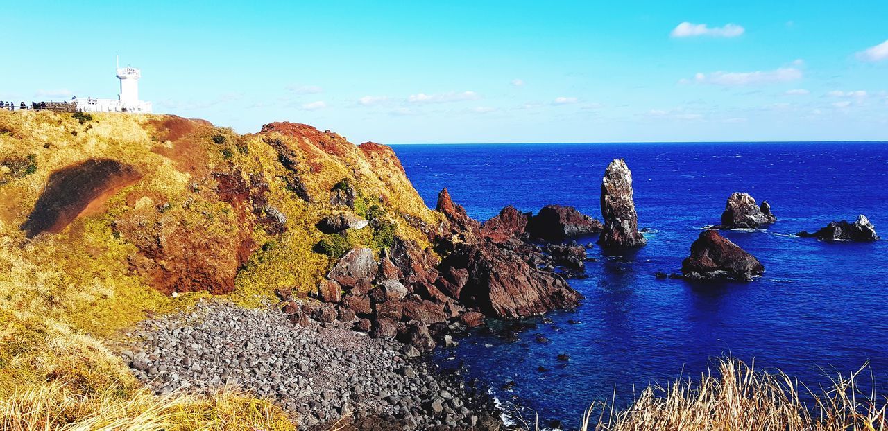 ROCK FORMATIONS BY SEA AGAINST SKY