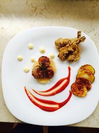 High angle view of breakfast served on table