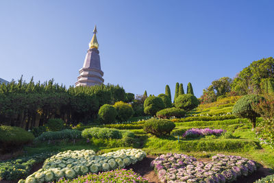 View of temple building against clear sky