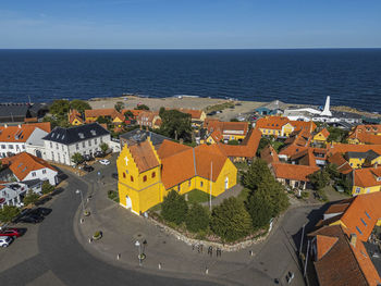 Aerial photo of allinge church, bornholm, denmark