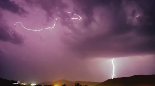 Lightning in sky at night